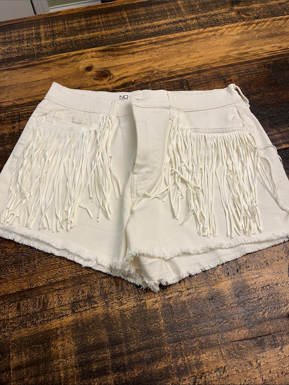 No Boundaries White Fringe Pocket High-Rise Jean Shorts